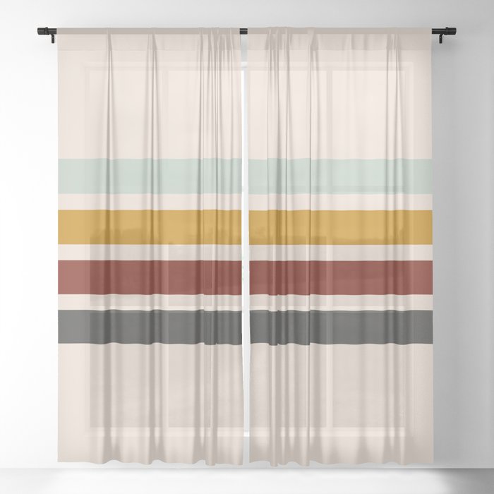 Abstract Minimal Retro Stripes 70s Style - Toshiie Sheer Curtain