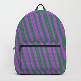 [ Thumbnail: Sea Green and Orchid Colored Stripes/Lines Pattern Backpack ]
