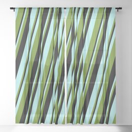 [ Thumbnail: Turquoise, Green & Black Colored Lines/Stripes Pattern Sheer Curtain ]