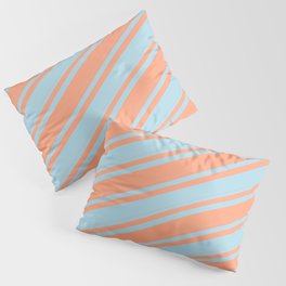 [ Thumbnail: Light Blue & Light Salmon Colored Lined/Striped Pattern Pillow Sham ]