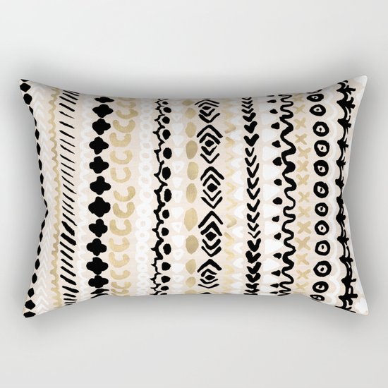 Black, White & Gold Tribal Rectangular Pillow