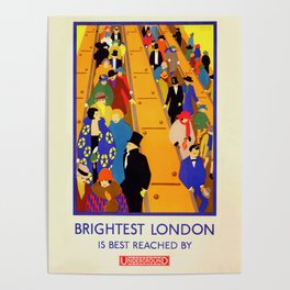 "Brightest London is Best Reached" (1 in a set of 2), vintage lithograph poster, cleaned & restored Poster