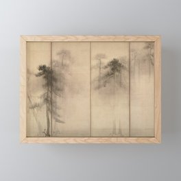 Pine Trees Six-Fold Azuchi-Momoyama Period Japanese Screen - Hasegawa Tohaku Framed Mini Art Print