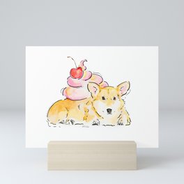 Corgi with a Cherry on top Mini Art Print
