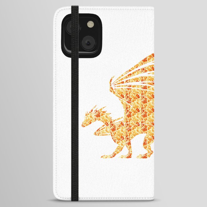 Dragon Silhouette Filled with Fiery Flames with Fiery Flames iPhone Wallet Case
