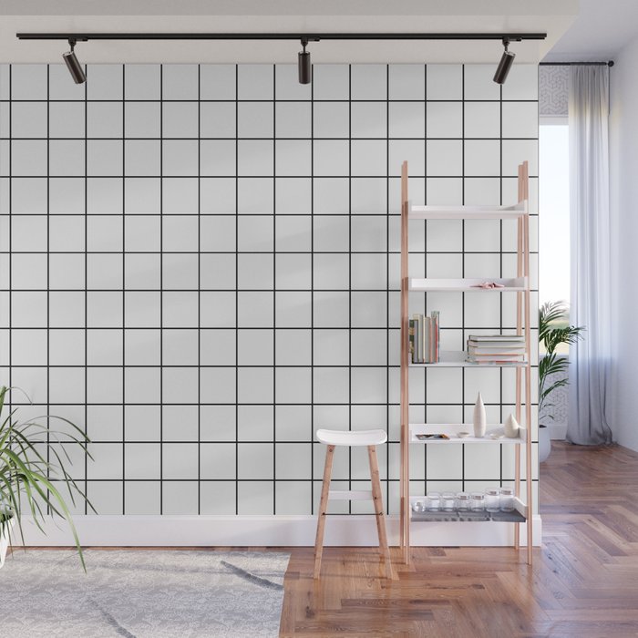 Grid Stripe Lines Black And White Minimalist Geometric Wall Mural