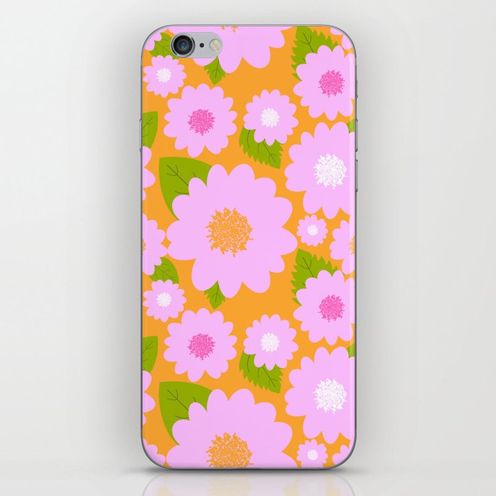 Pretty Pink Summer Flowers On Bright Orange iPhone Skin