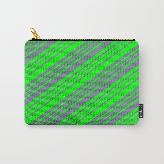 Lime and Slate Gray Colored Stripes/Lines Pattern Carry-All Pouch