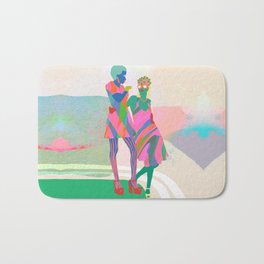 On Our Way Bath Mat | Psychedelic, Red, Pink, Femaleportrait, Orange, Painting, Green, Blue, Friendship, Curated 
