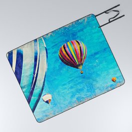 Blue White And Red Hot Air Balloon Picnic Blanket