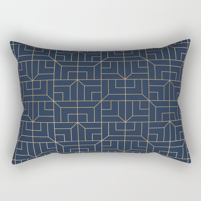 Navy & Gold Art Deco Pattern Rectangular Pillow