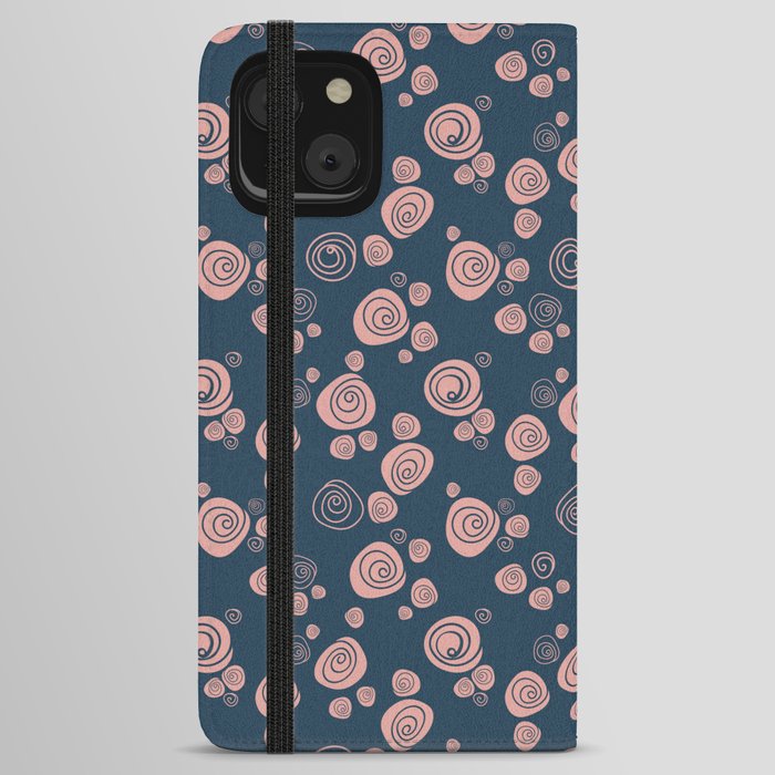 Simple old pastel pink roses on dark blue iPhone Wallet Case