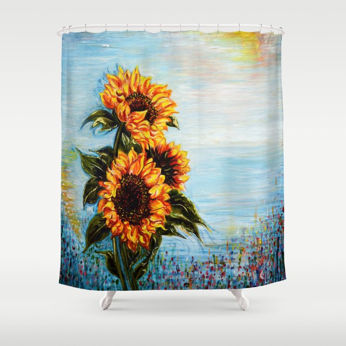 Sunflowers Where Ocean Meets Sky Shower Curtain