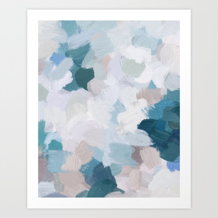 Turquoise Navy Blue Blush Pink Gray White Abstract Painting
