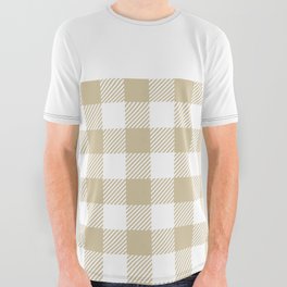 Buffalo Plaid Gingham on Vintage Beige and White Horizontal Split All Over Graphic Tee