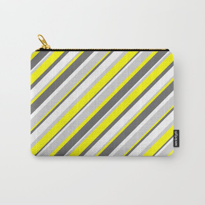 Yellow, Dim Gray, White & Light Grey Colored Stripes Pattern Carry-All Pouch