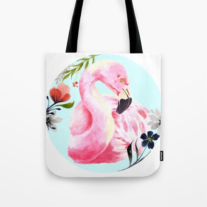 Flowered  Flamingo Tote Bag