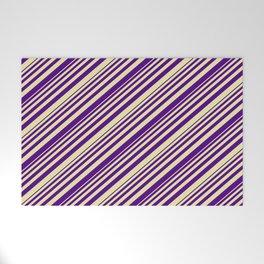 [ Thumbnail: Indigo and Pale Goldenrod Colored Lined Pattern Welcome Mat ]