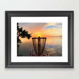 Disc Golf Basket Sunset over Water Framed Art Print