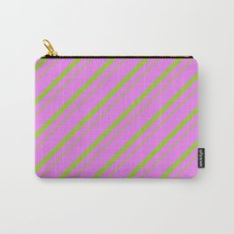 [ Thumbnail: Violet and Green Colored Lines/Stripes Pattern Carry-All Pouch ]