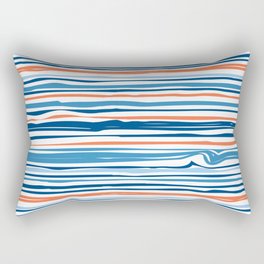 Modern Abstract Ocean Wave Stripes in Classic Blues and Orange Rectangular Pillow