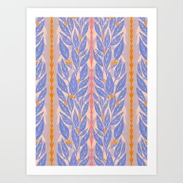 Blue Leaves on Lavender Art Print