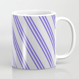 [ Thumbnail: Slate Blue and Light Gray Colored Lined Pattern Coffee Mug ]