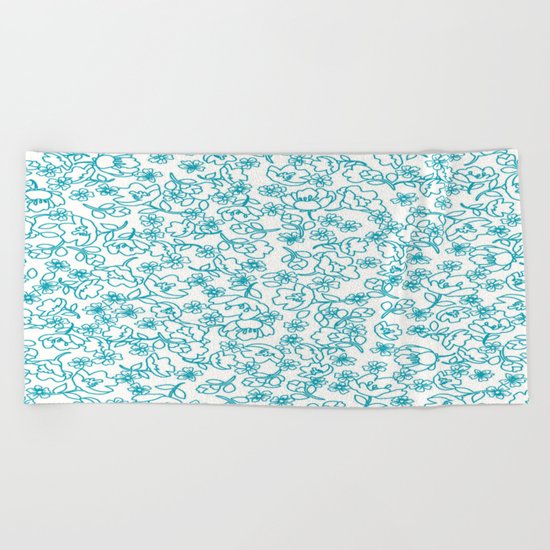 Turquoise Flowers Beach Towel