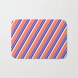 [ Thumbnail: Blue, Lavender & Coral Colored Lines/Stripes Pattern Bath Mat ]