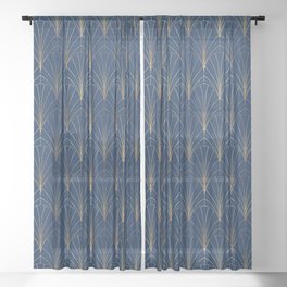 Art Deco Waterfalls // Navy Blue Sheer Curtain