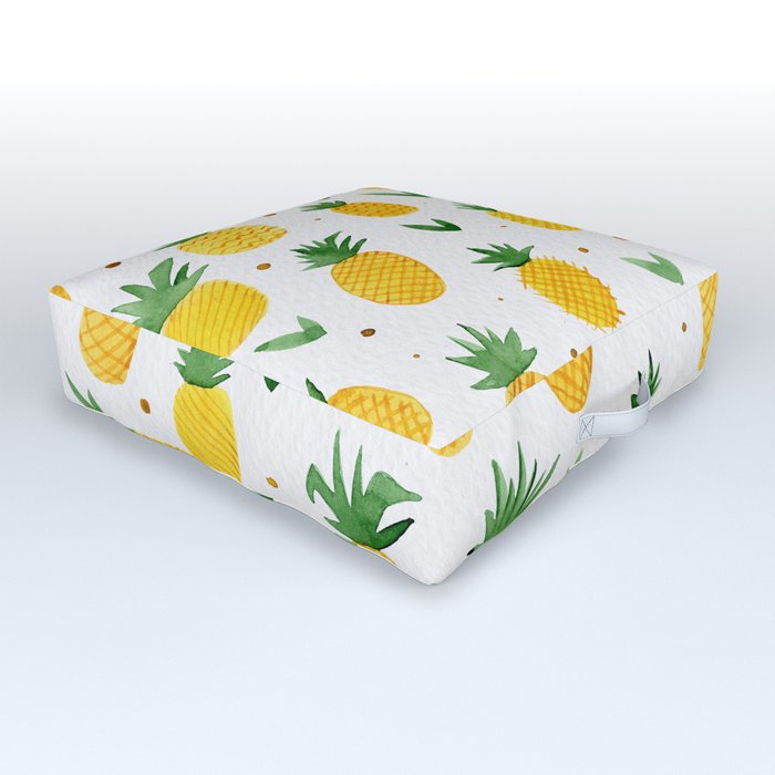 Watercolor pineapples Outdoor Floor Cushion