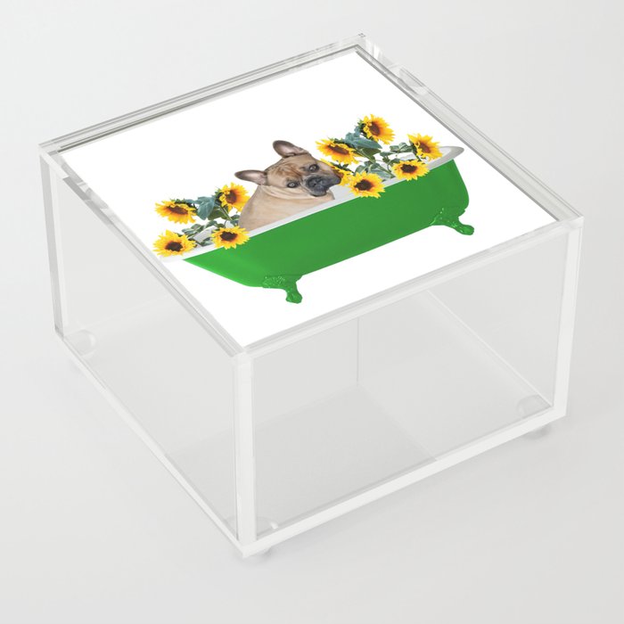 Bulldog - Green Bathtub with Sunflowers Acrylic Box