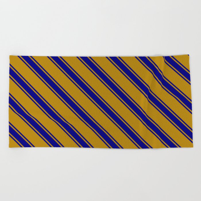 Dark Goldenrod & Blue Colored Stripes Pattern Beach Towel