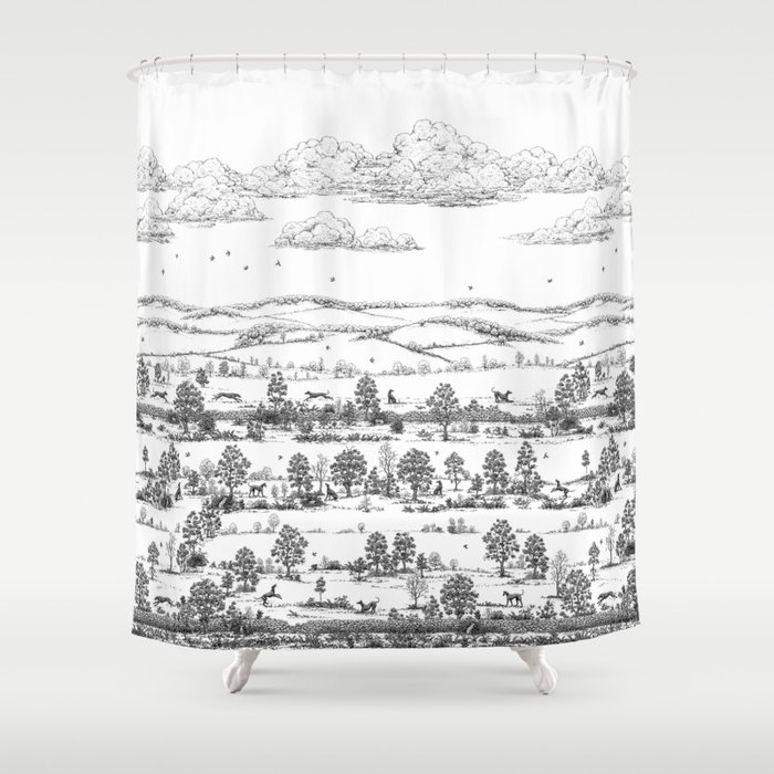 GREYHOUND TOILE LANDSCAPE  drawing Shower Curtain
