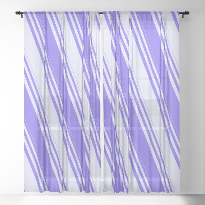 Medium Slate Blue & Lavender Colored Striped Pattern Sheer Curtain