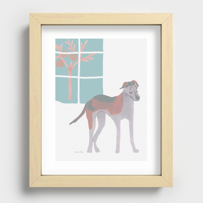Dog in a Room - Pink and White Recessed Framed Print