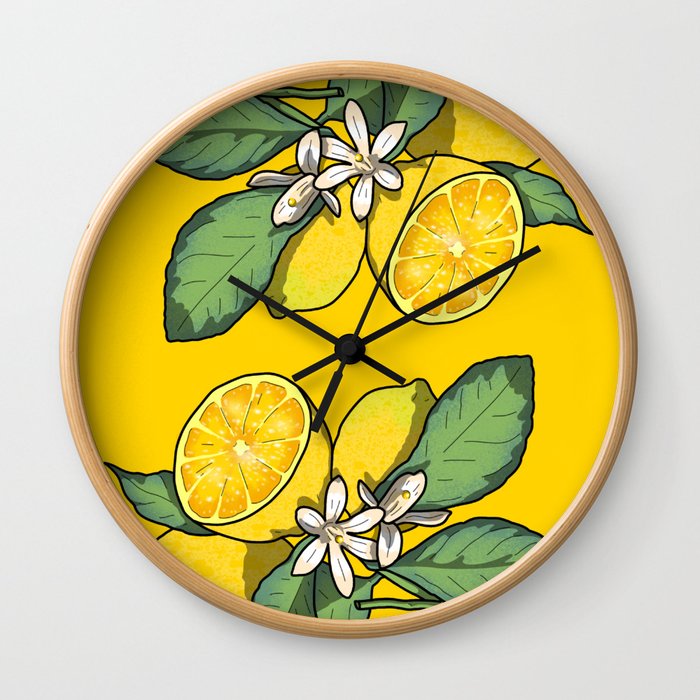 Botanical Lemon Print Wall Clock