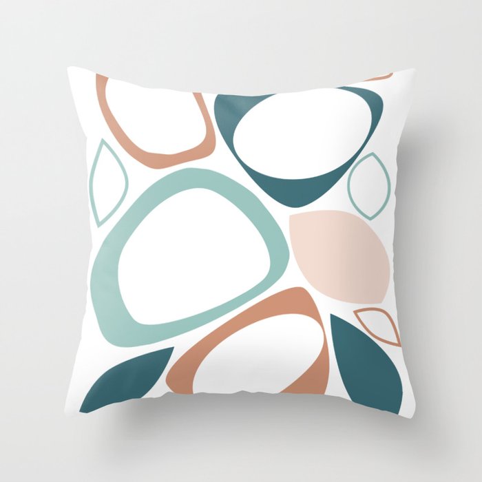 Mid Century Modern Abstract 8 Teal, Light Blue, Peach and Salmon Throw Pillow