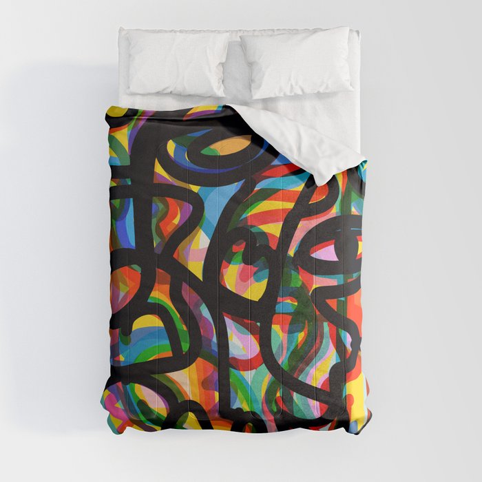 Graffiti Abstract Art Brut Line Yellow  Comforter