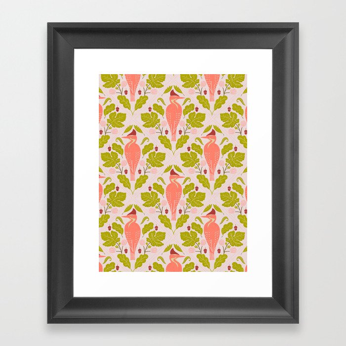 Peach And Pink Woodpecker Framed Art Print