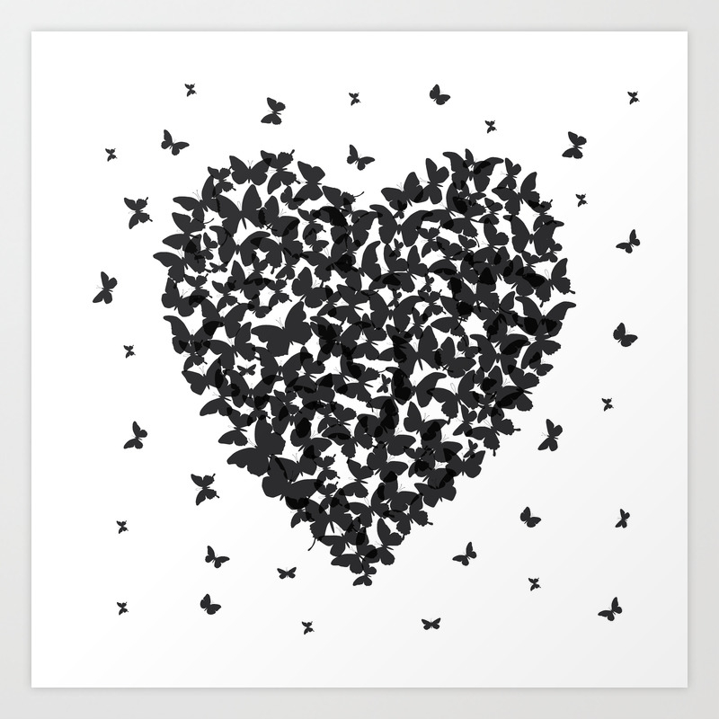Heart Summer Card Design Black Butterfly On White Background Art Print By Ekaterinap Society6