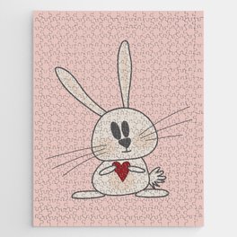 Cute pink rabbit holding heart Jigsaw Puzzle
