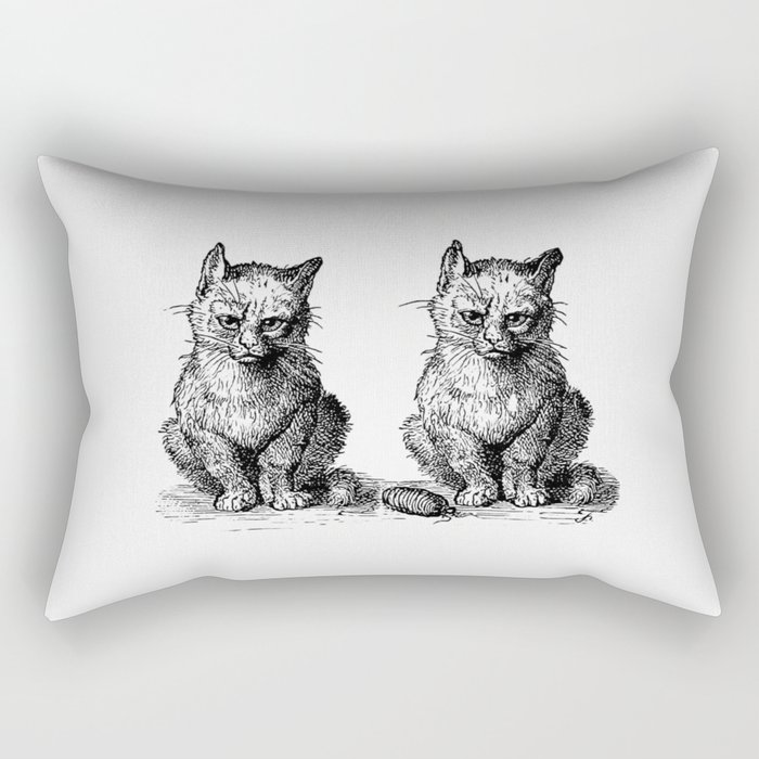 Vintage Victorian Cats Engraving Rectangular Pillow