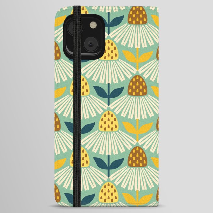 Happy daisies teal iPhone Wallet Case