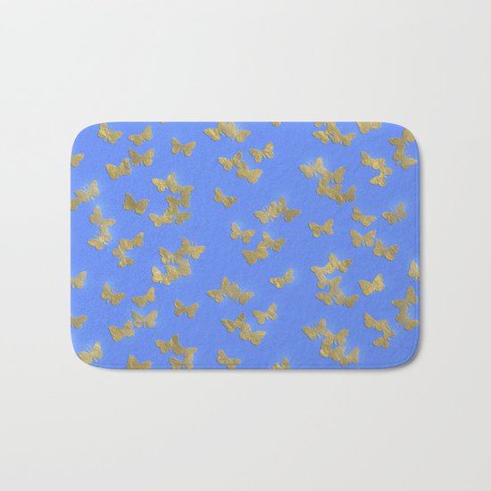 Golden butterflies on blue backround- Beautiful pattern Bath Mat