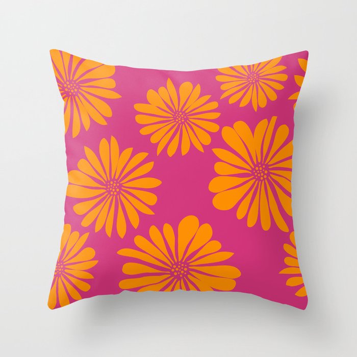 Fuchsia Orange Simple Flowers Throw Pillow