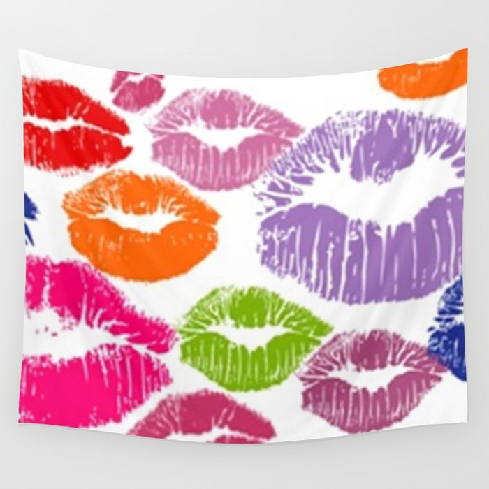 colorful lipstick kisses lip color wall tapestry by saravalor society6