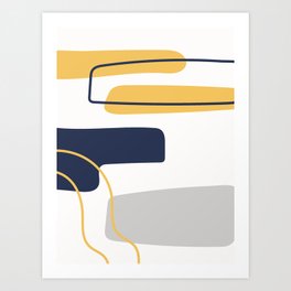 42116-2-2, Mustard yellow Grey & Navy blue, Abstract Geometric Shape Line Art, Trendy home decor,  Art Print
