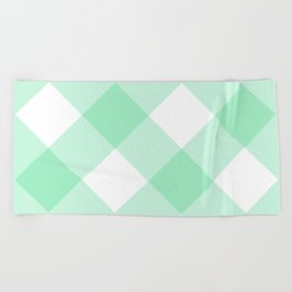 Mint Green Large Diagonal Gingham Pattern Beach Towel