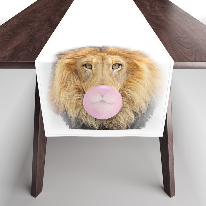 Lion Blowing Bubble Gum, Nursery Print by Zouzounio Art Table Runner